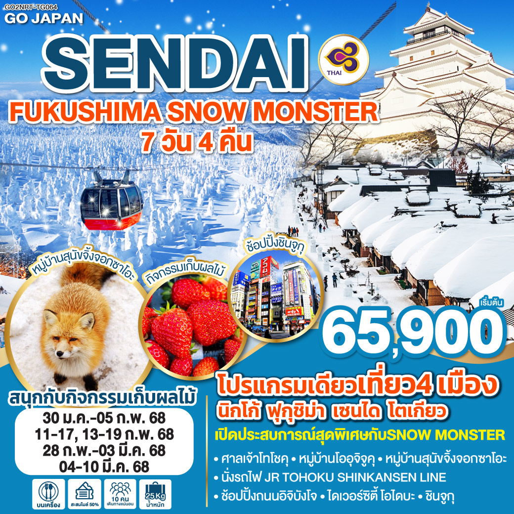 ทัวร์ญี่ปุ่น SENDAI FUKUSHIMA SNOW MONSTER 7วัน 4คืน (TG)