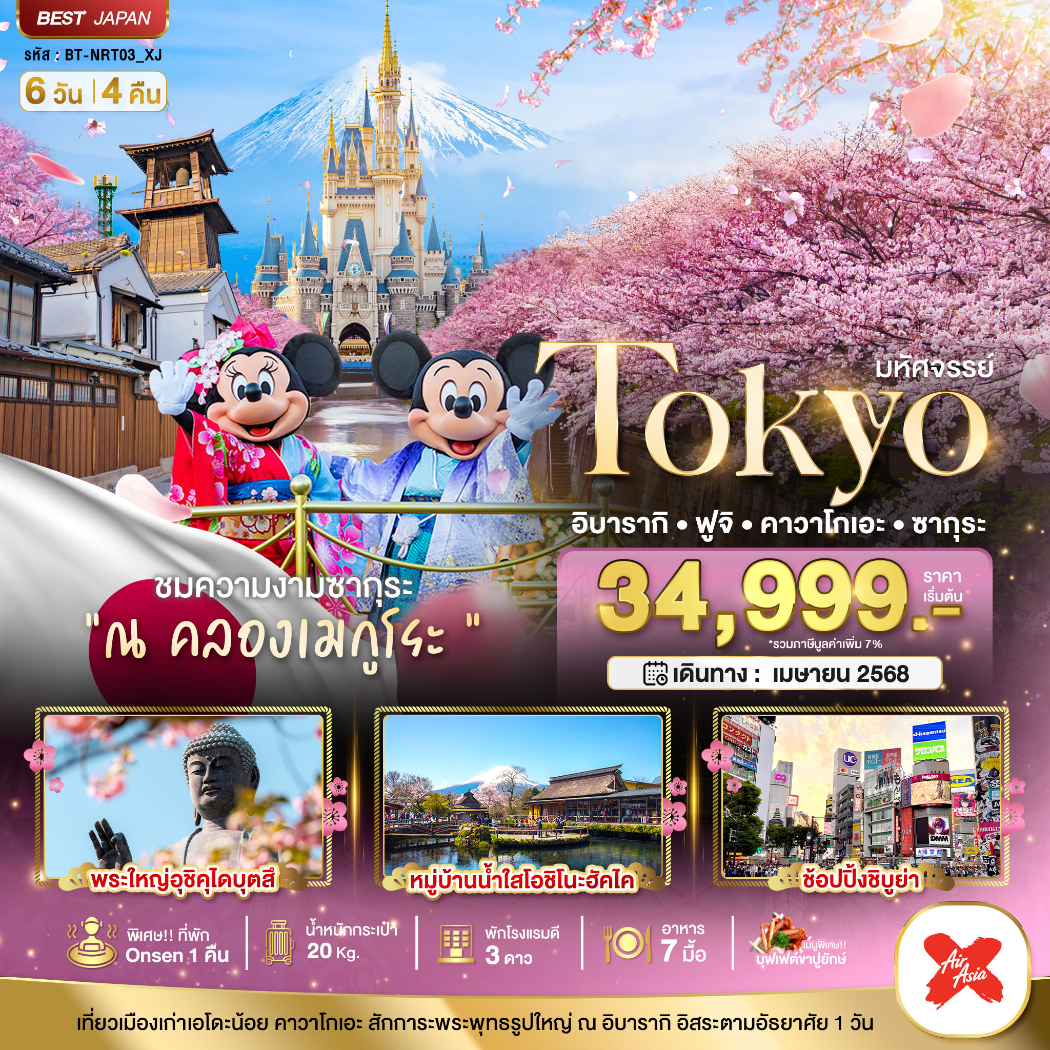 BT-NRT03_XJ ทัวร์โตเกียว มหัศจรรย์...TOKYO อิบารากิ ฟูจิ คาวาโกเอะ ซากุระ 6 วัน 4 คืน XJ