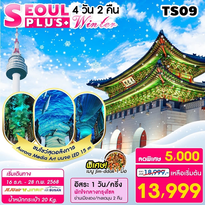 TS09 ทัวร์เกาหลี โซล SEOUL PLUS WINTER 4D2N 7C 16DEC-28FEB25