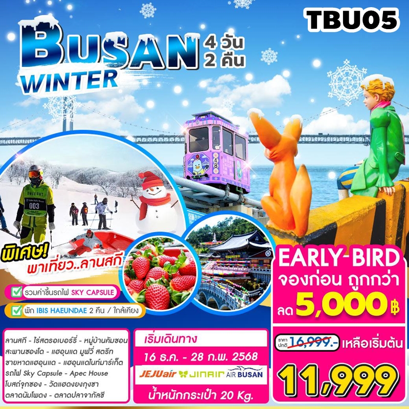 TBU05 ทัวร์ปูซาน ฤดูหนาว Busan Winter Gold Package 4วัน2คืน 7C 16DEC-28FEB25