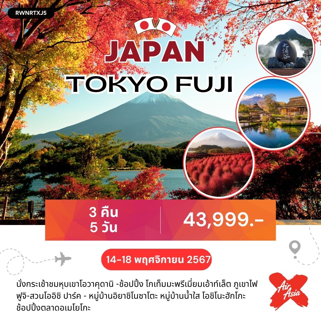 RWNRTXJ5 ทัวร์โตเกียว ฟูจิ Tokyo Fuji 5วัน3คืน XJ