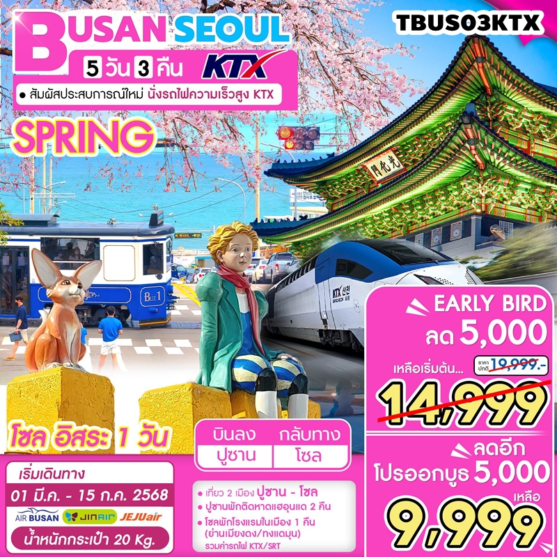 TBUS03KTX ทัวร์เกาหลี ปูซาน โซล KTX Busan-Seoul Blossom 5D3N 7C 01MAR-14JUL25