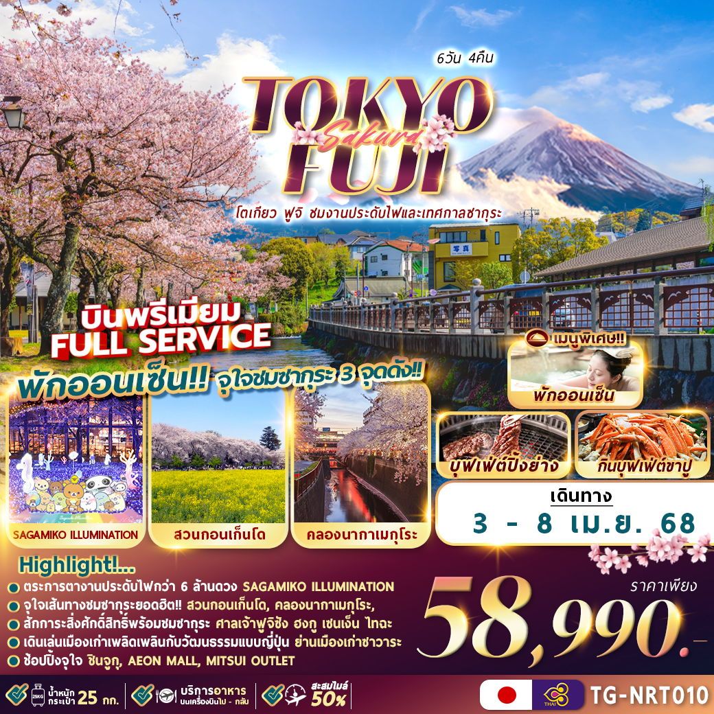 ทัวร์ญี่ปุ่น TOKYO FUJI SAKURA 6วัน 4คืน (TG)